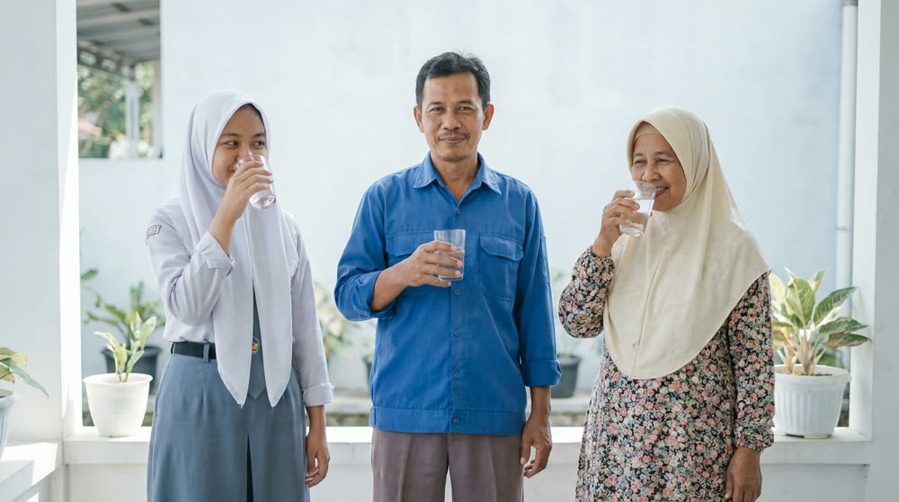Keluarga mengambil air bersih